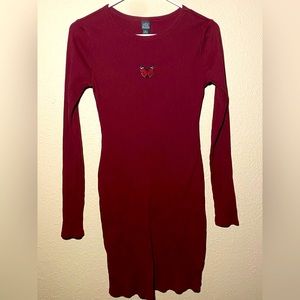 Wild Fable Knit Ribbed BodyCon Dress Sz M Butterfly Long Sleeve Stretch Burgundy